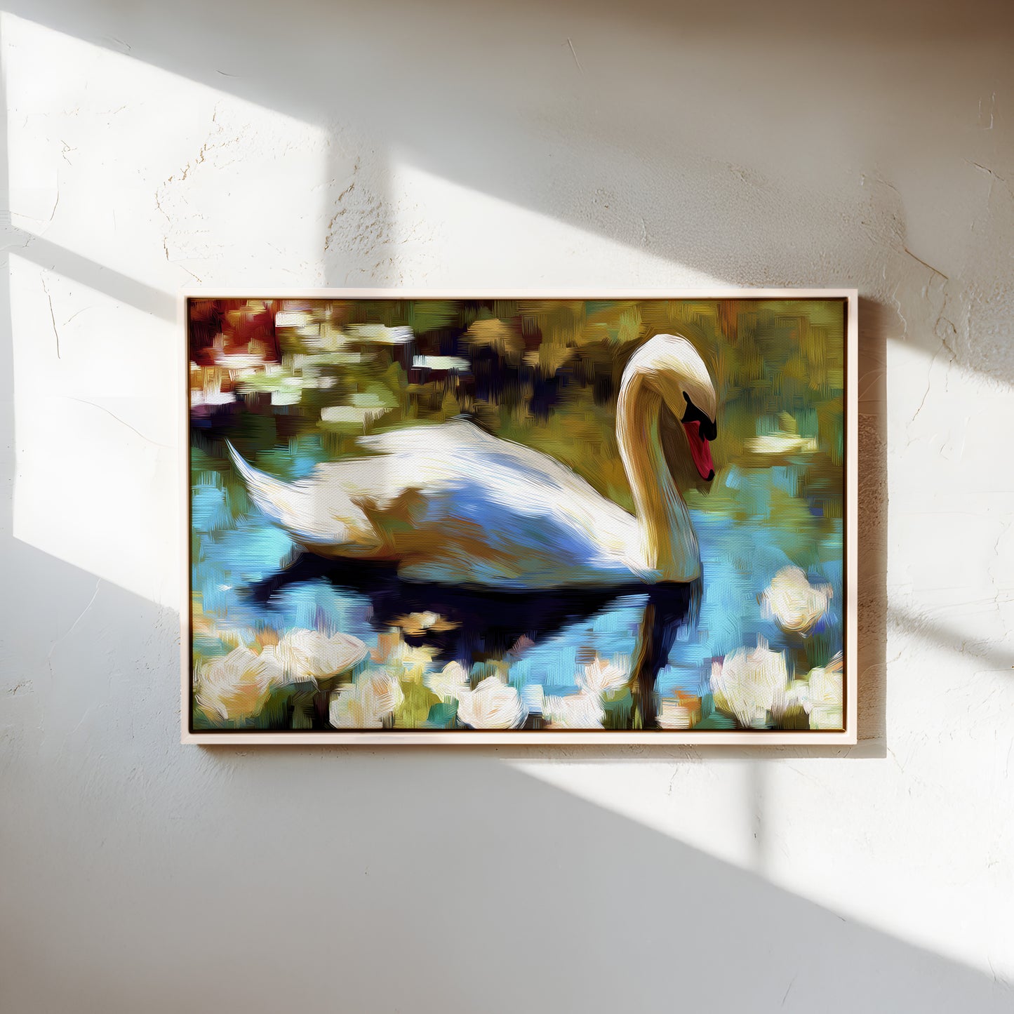 Swan Serenity Canvas Art: Impressionist Style Print