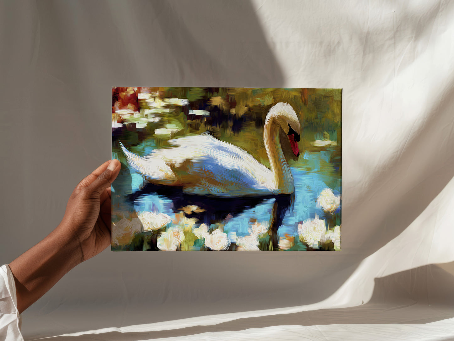 Swan Serenity Canvas Art: Impressionist Style Print