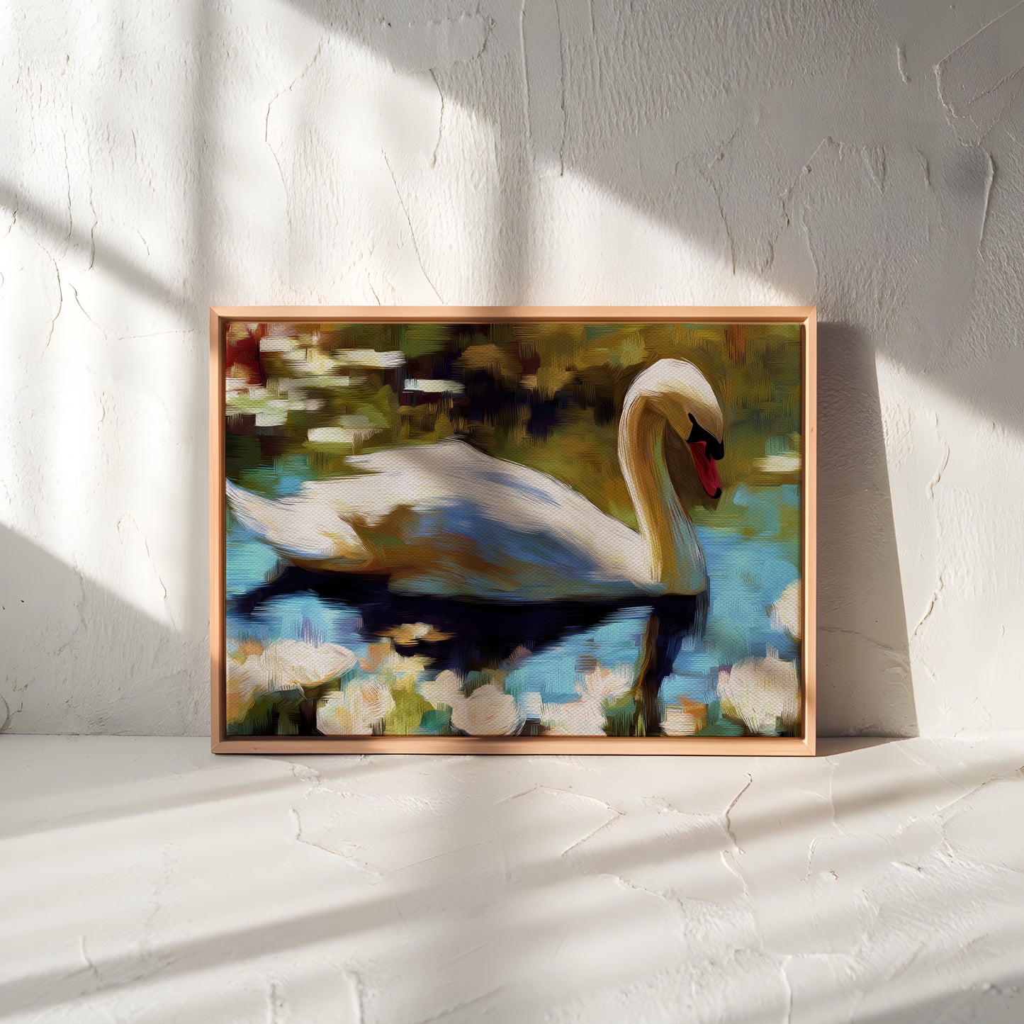Swan Serenity Canvas Art: Impressionist Style Print