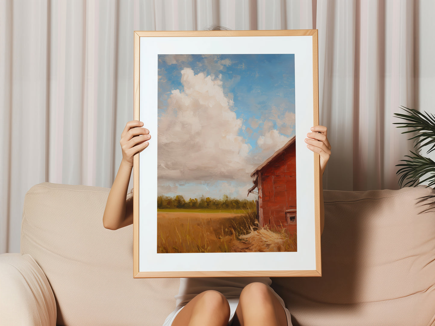 Rustic Landscape Canvas Print: Red Barn and Field