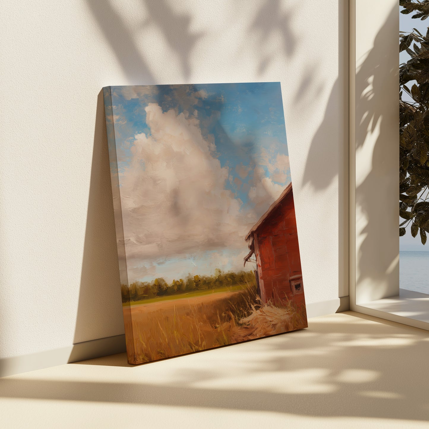 Rustic Landscape Canvas Print: Red Barn and Field