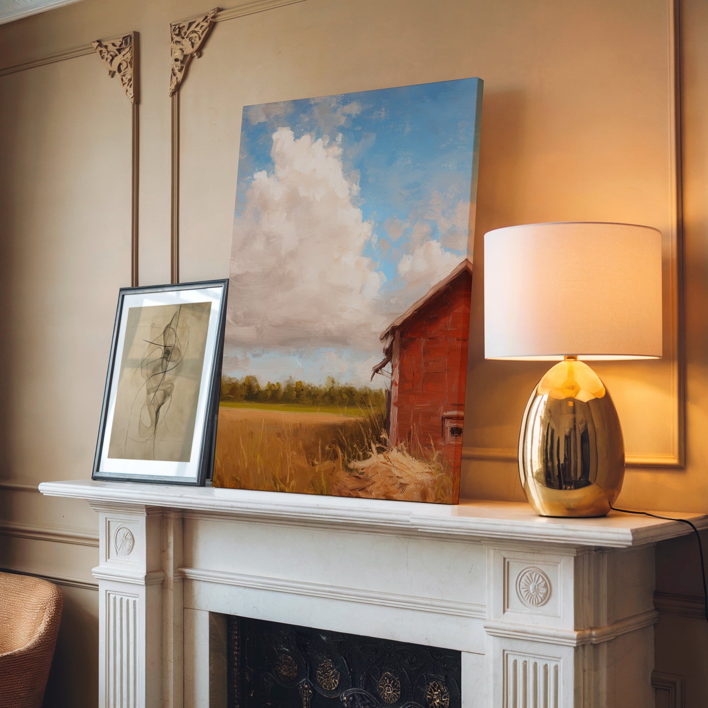 Rustic Landscape Canvas Print: Red Barn and Field