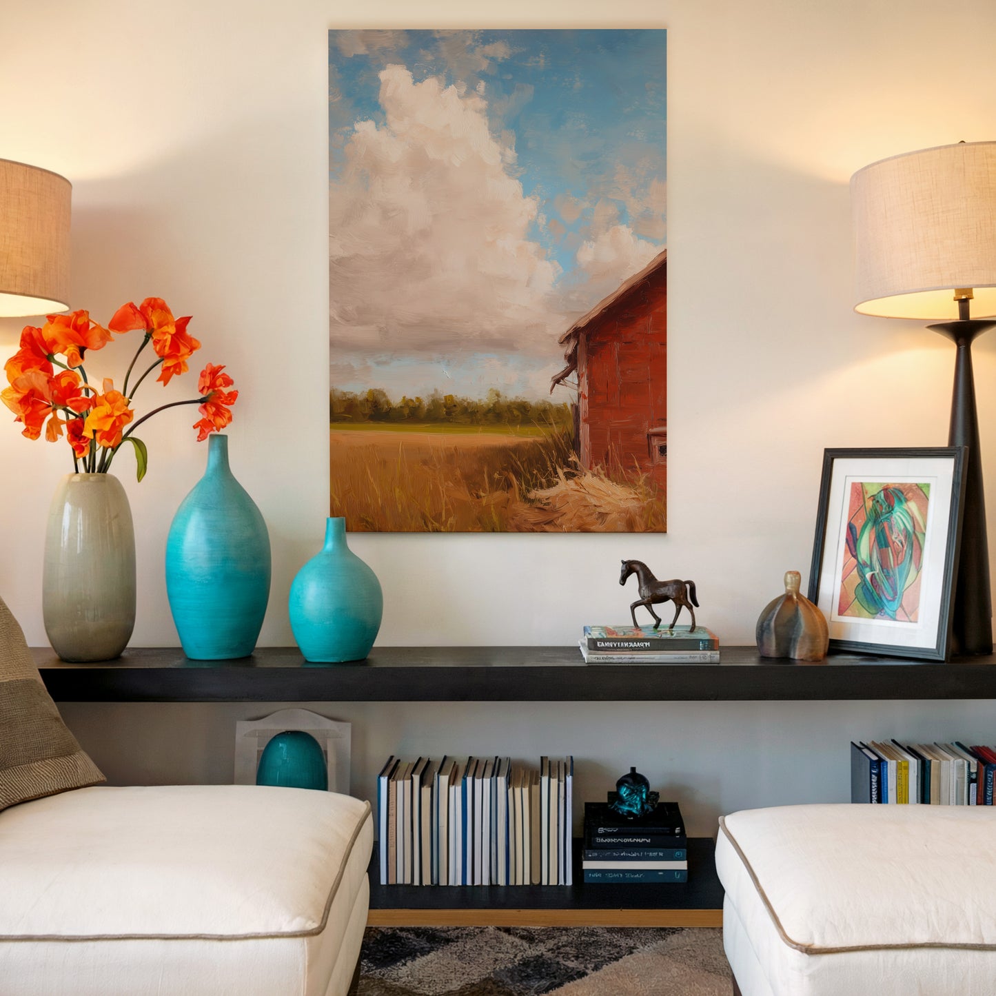 Rustic Landscape Canvas Print: Red Barn and Field