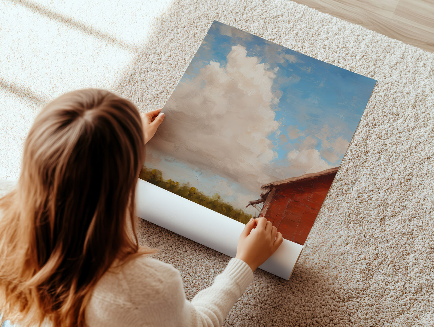 Rustic Landscape Canvas Print: Red Barn and Field