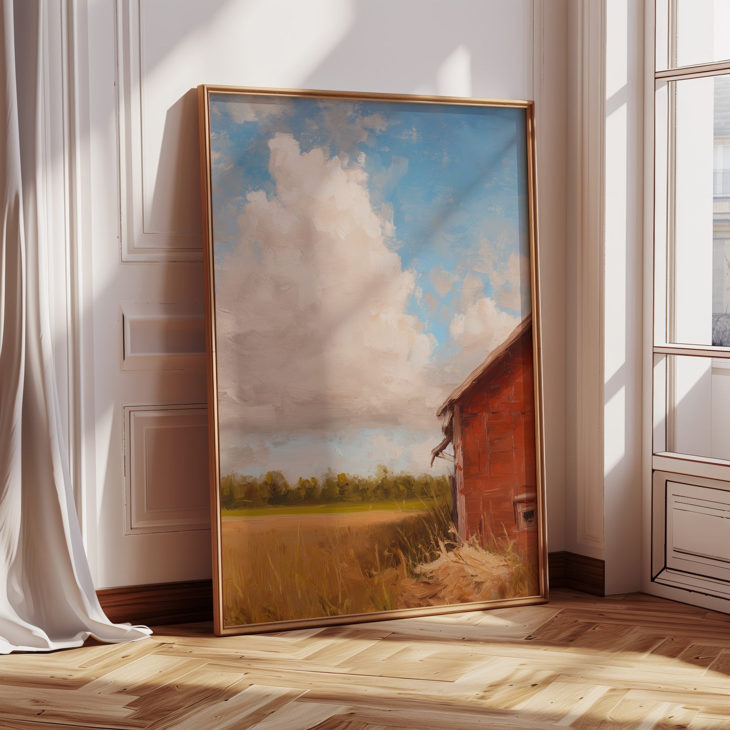Rustic Landscape Canvas Print: Red Barn and Field