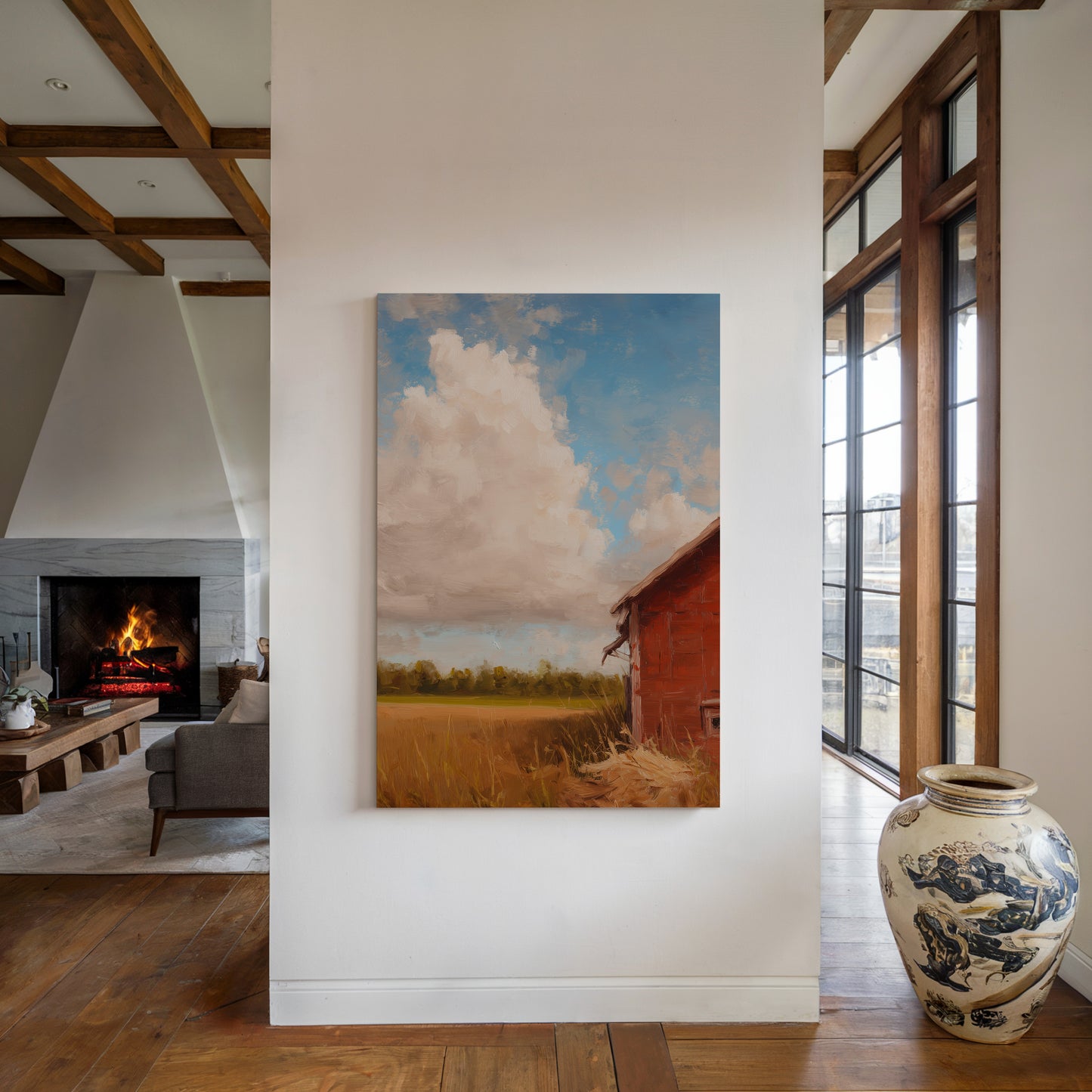 Rustic Landscape Canvas Print: Red Barn and Field
