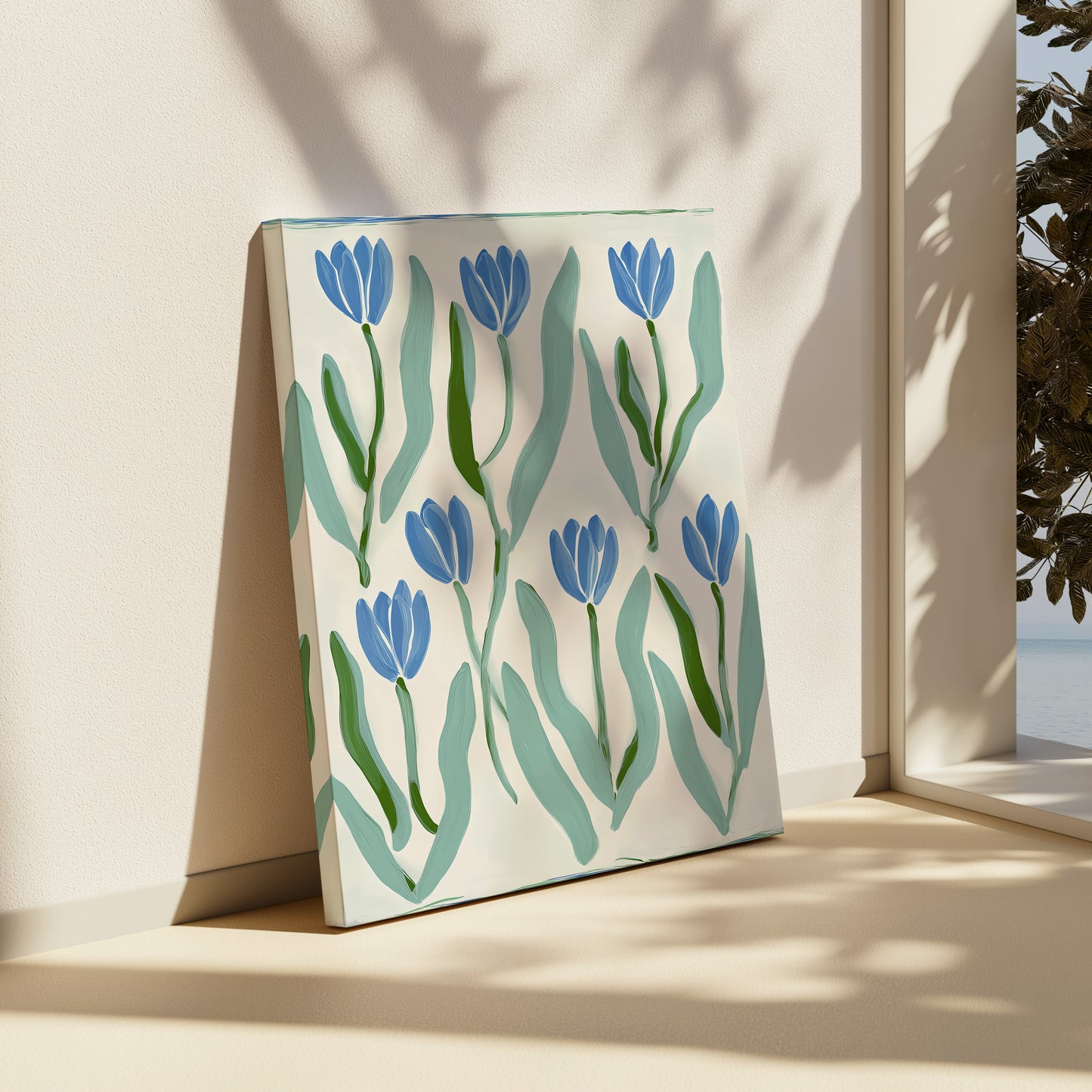 Blue Tulip Art Print on Vertical Canvas 18x24