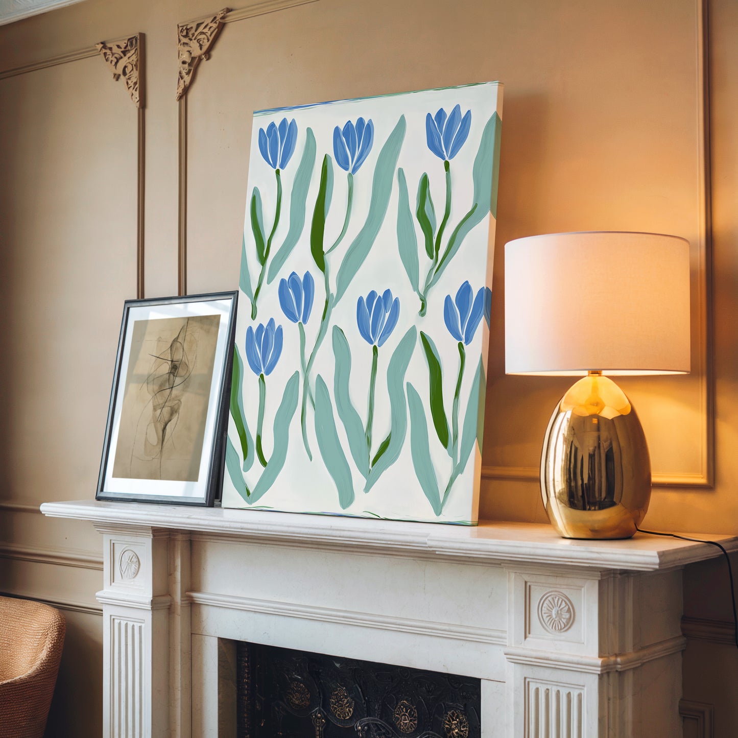 Blue Tulip Art Print on Vertical Canvas 18x24