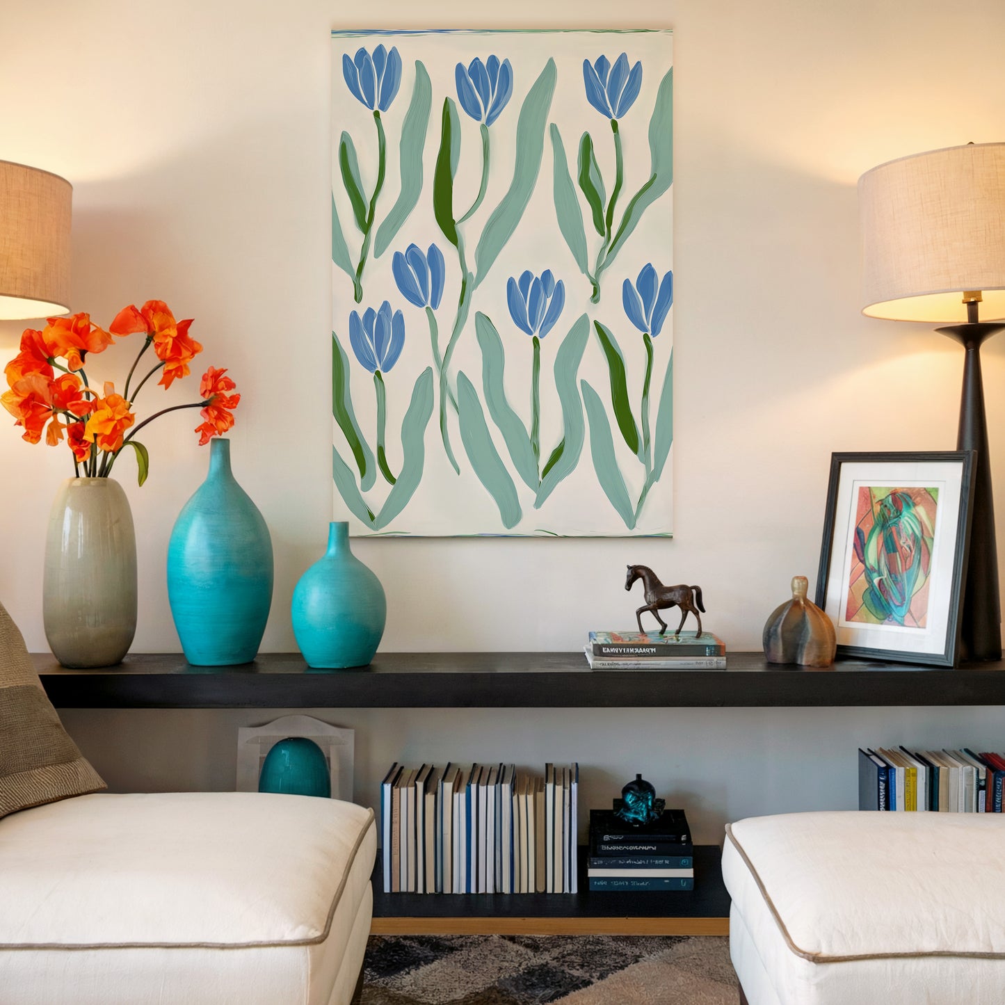 Blue Tulip Art Print on Vertical Canvas 18x24