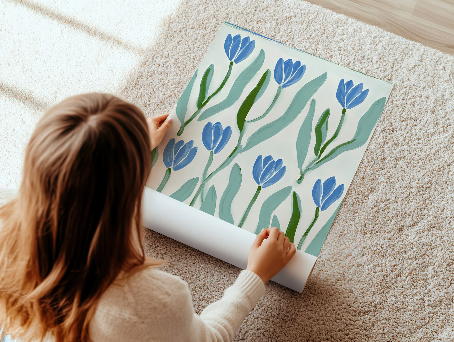 Blue Tulip Art Print on Vertical Canvas 18x24