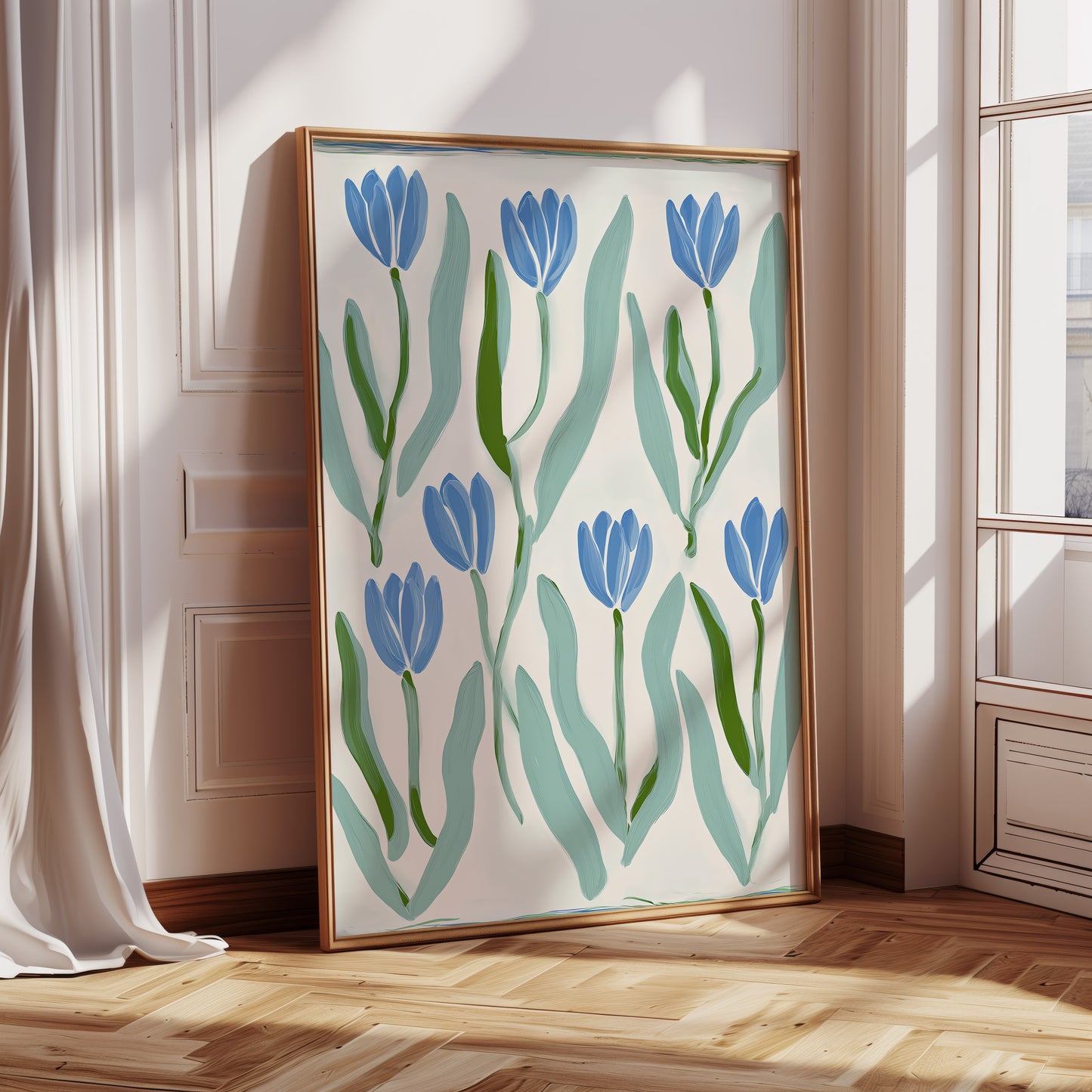 Blue Tulip Art Print on Vertical Canvas 18x24