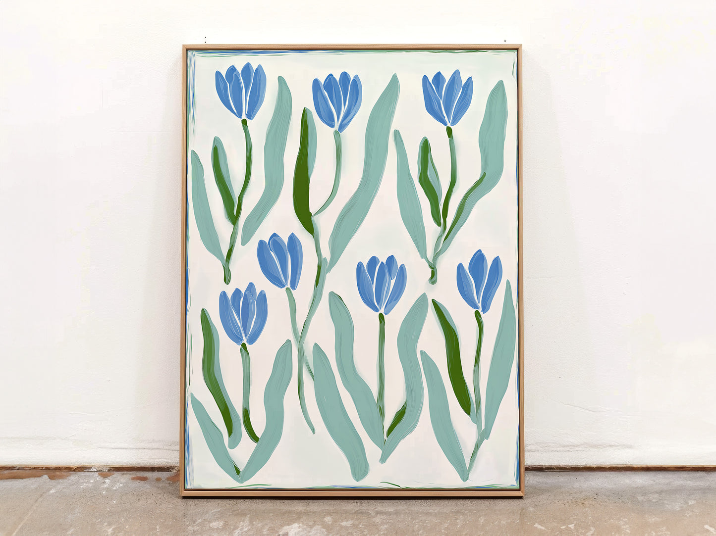 Blue Tulip Art Print on Vertical Canvas 18x24