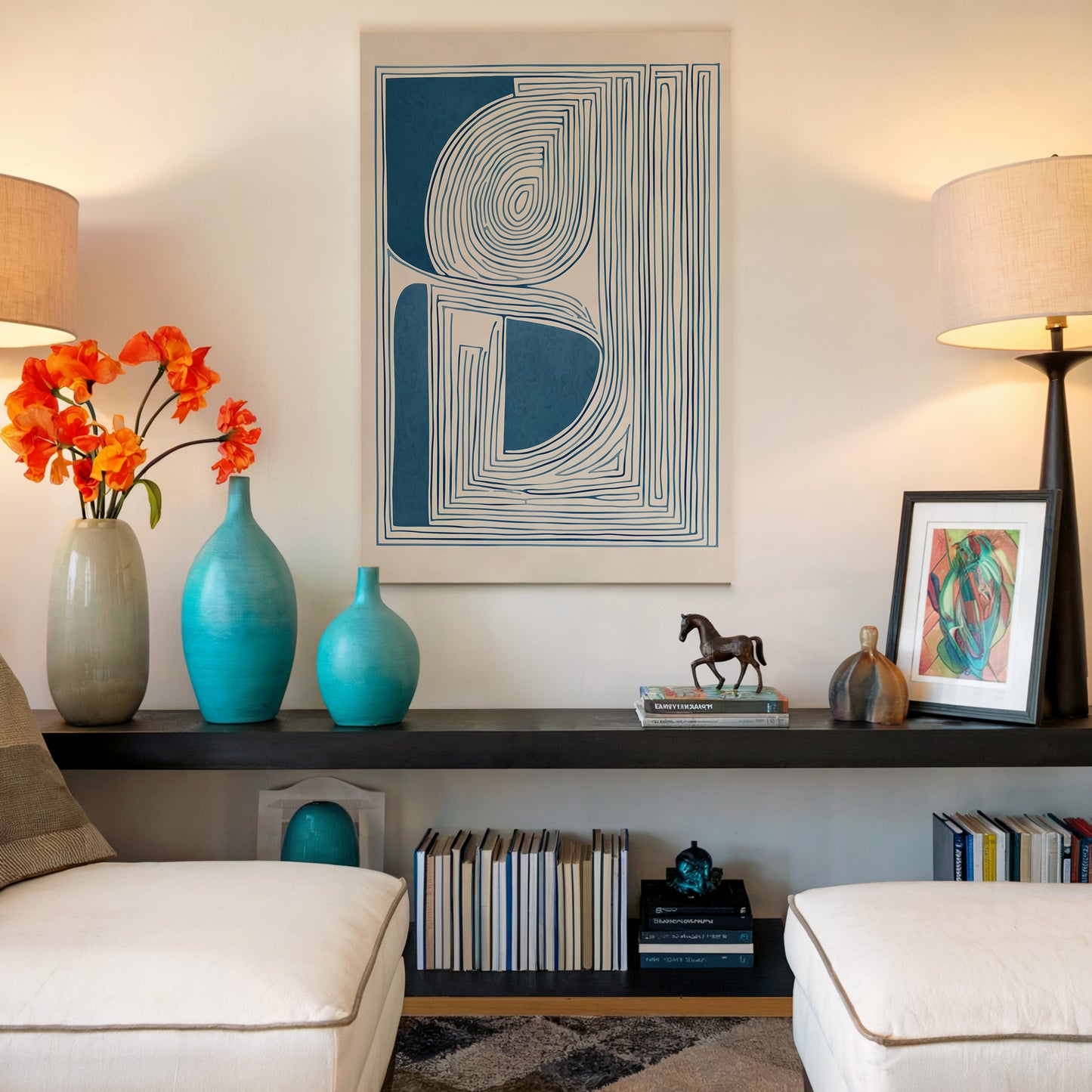 Abstract Blue Geometric Canvas Print - Modern Art Decor