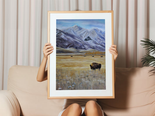 Mountain Landscape Canvas Print: Majestic Wild Buffalo Scene