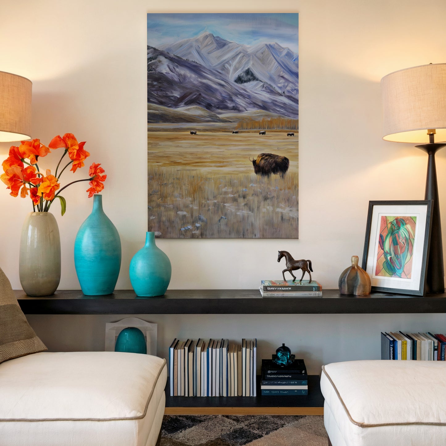 Mountain Landscape Canvas Print: Majestic Wild Buffalo Scene