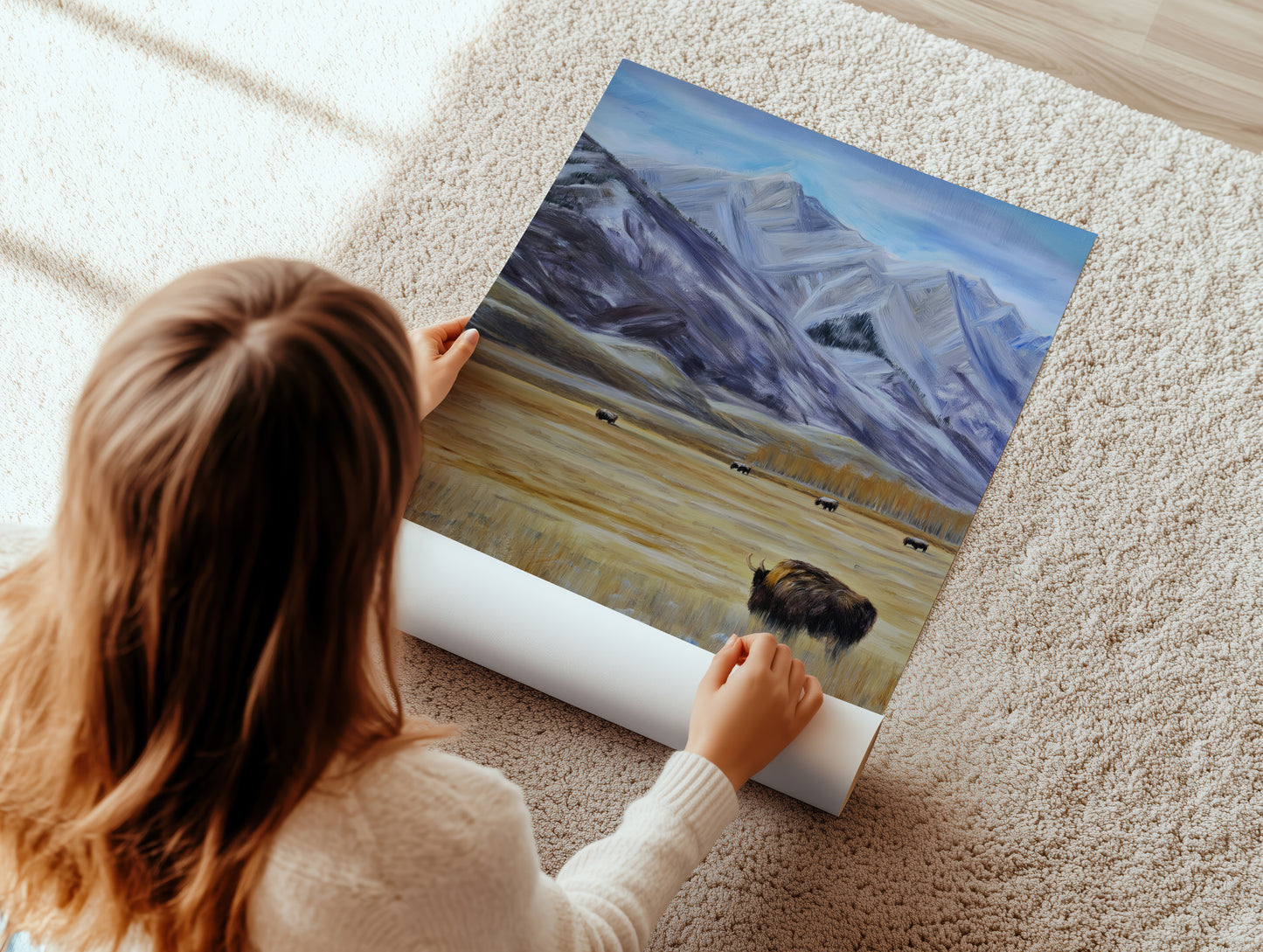 Mountain Landscape Canvas Print: Majestic Wild Buffalo Scene