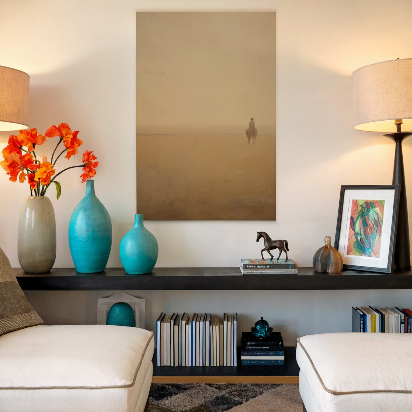 Misty Horse and Rider Canvas: Vertical Wall Art