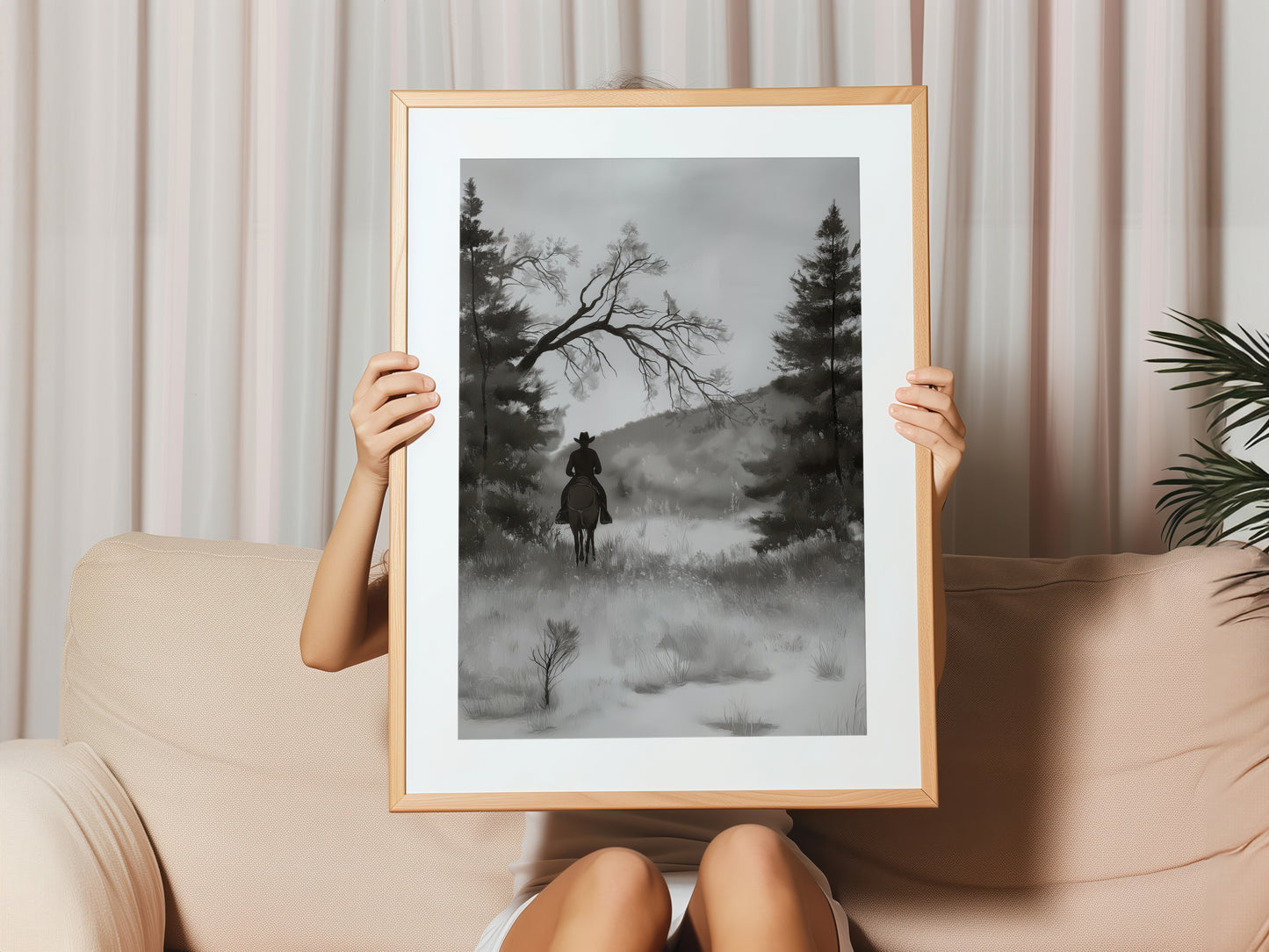 Monochrome Cowboy Landscape Canvas Print