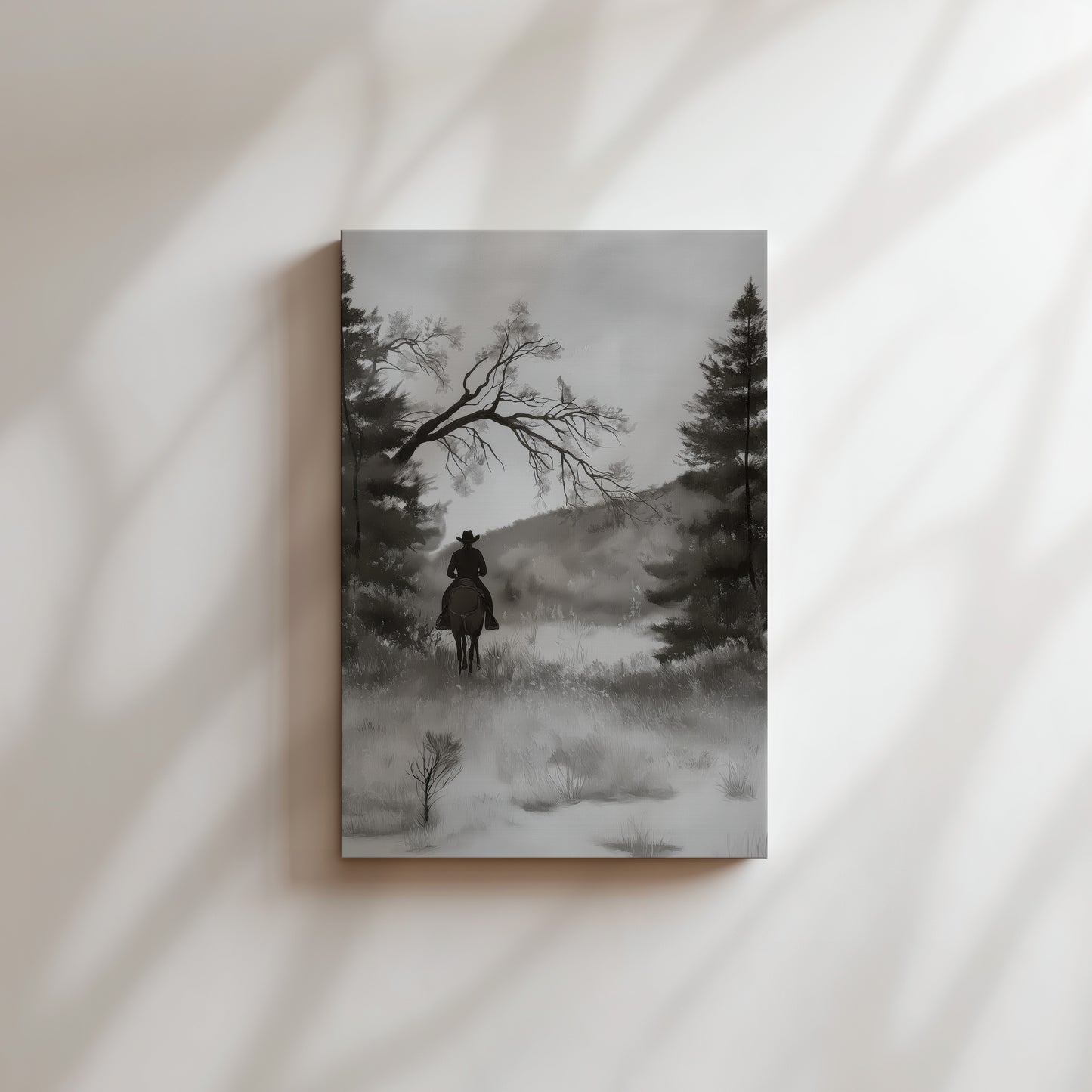 Monochrome Cowboy Landscape Canvas Print